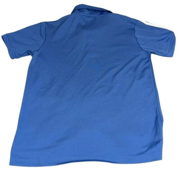 Adidas Blue Polo Shirt With White Stripes M Polyester boy's s Activewear - Picture 4 of 4
